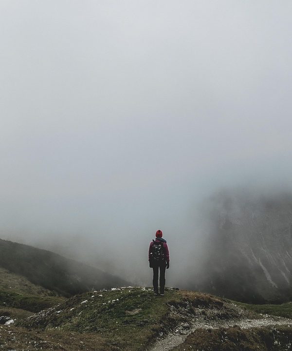 backpacker, mountains, fog, nature, highlands, mountainous, mountain landscape, trail, trek, trekking, backpacking, hiking, alone, solitary, solitude, adventure, cold, foggy, hiker, man, mist, misty